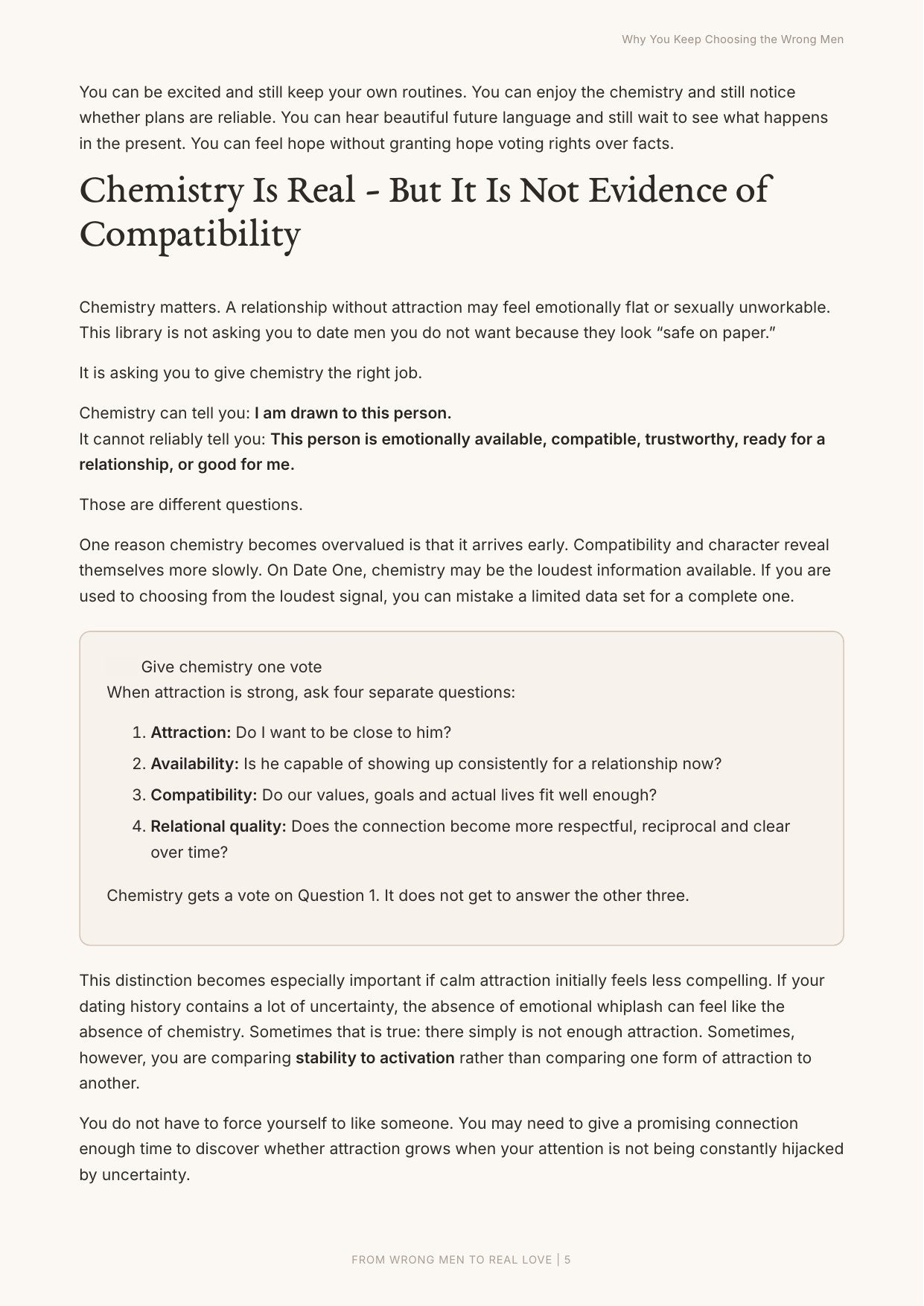 Chemistry and compatibility excerpt from Why You Keep Choosing the Wrong Men
