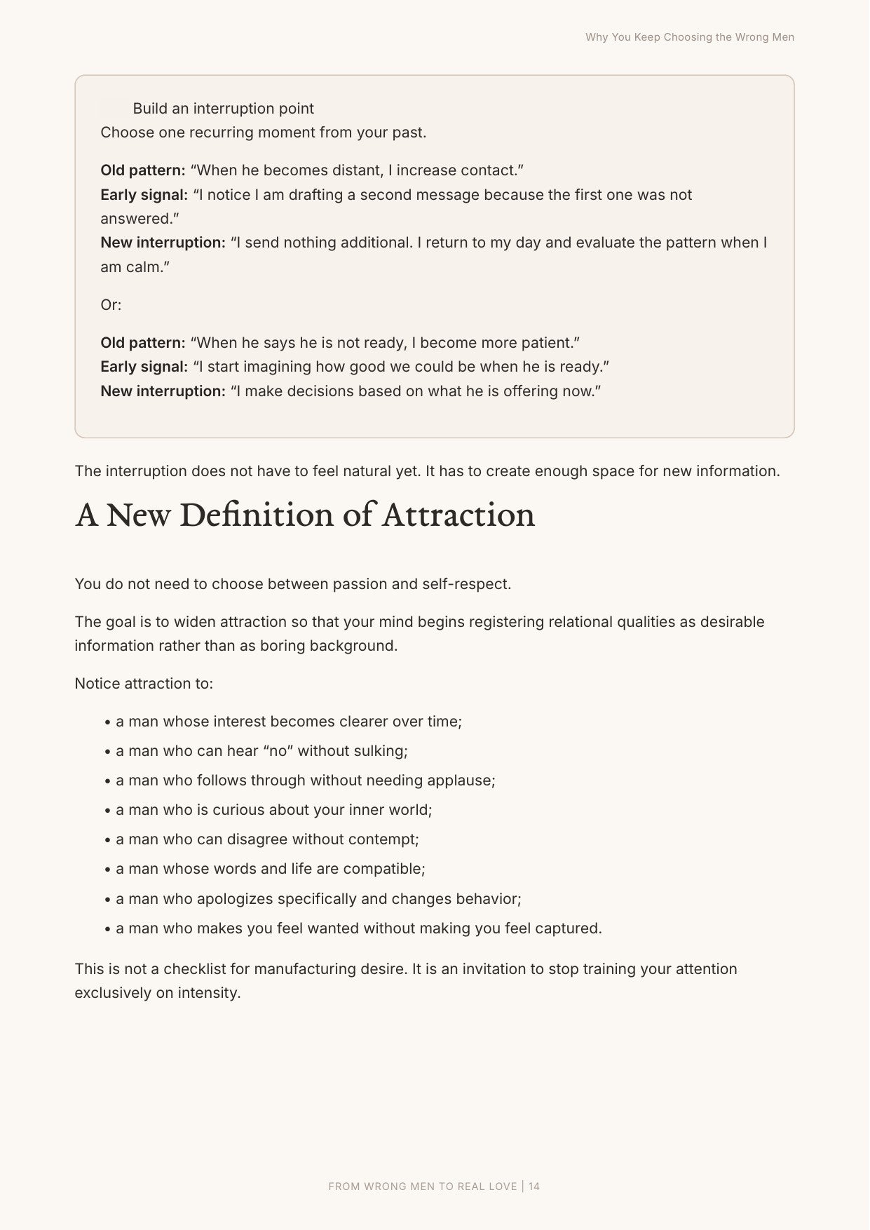 Pattern interruption excerpt from Why You Keep Choosing the Wrong Men