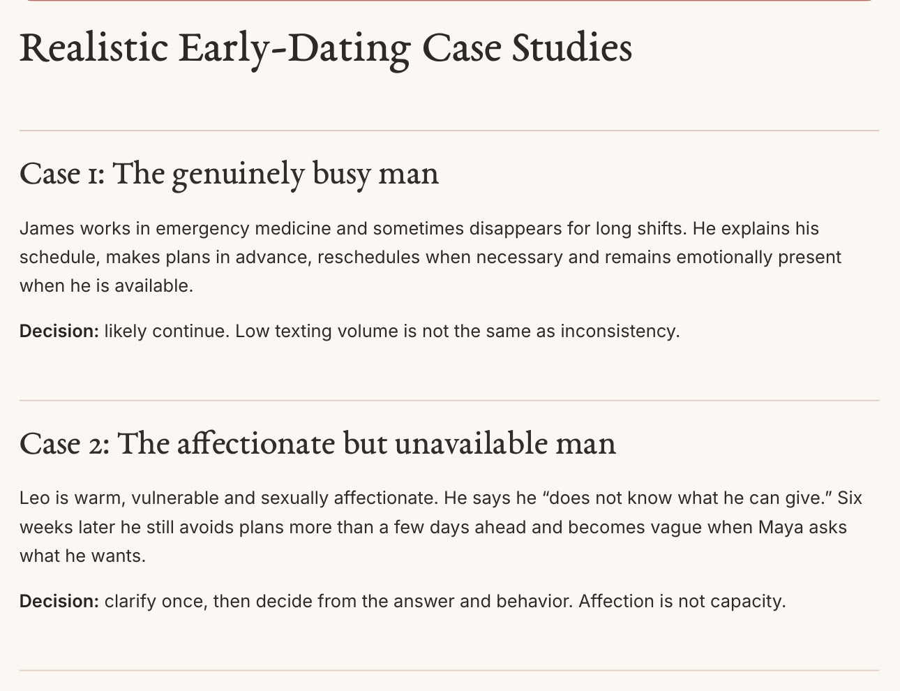 Realistic early-dating case studies excerpt from How to Spot the Wrong Man Early